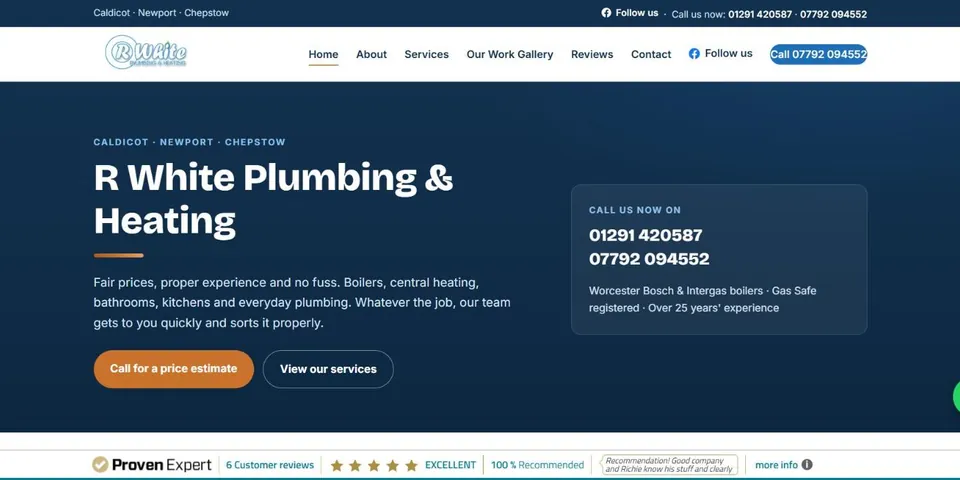R White Plumbing & Heating website
